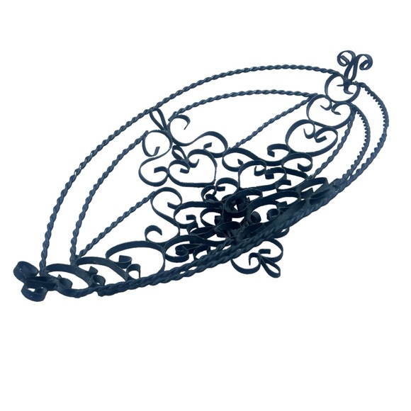 Vintage MCM Wrought Iron Scroll Metal Pedestal Fruit Bowl Basket Centerpiece - Picture 3 of 10